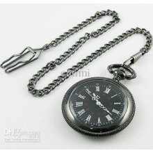 Vintage Mens Black Dial Rome No. Pocket Watch + Chain For Mens Style