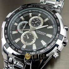 Water Hand Hours Clock Analog Men Fashion Black Silver Steel Wrist Watch Wp138