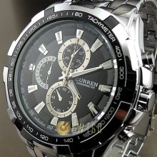 Water Hand Hours Clock Analog Men Fashion Black Silver Steel Wrist Watch Wt138