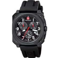 Wenger Mens Aerograph Cockpit Chrono Rectangle PVD Black Dial Black Strap