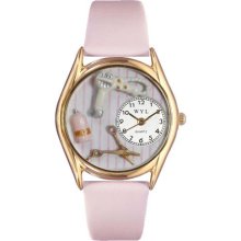 Whimsical Watches Beautician Female Pink Leather And Goldtone Watch