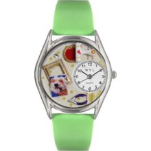 Whimsical Watches Kids Japanese Quartz Scrapbook Green Leather Strap Watch