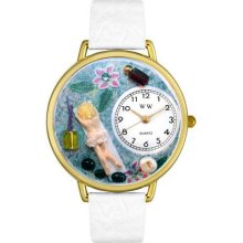 Whimsical Watches Massage Therapist White Leather And Goldtone Watch #G0630012