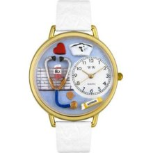 Whimsical Watches Mid-Size Japanese Quartz Nurse White Leather Strap Watch