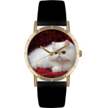 Whimsical Watches Unisex Persian Cat Photo Watch with Black Leather Color: Goldtone