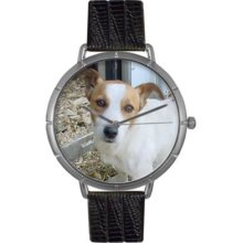 Whimsical Watches Women s Jack Russel Quartz Black Leather Strap Watch GOLD