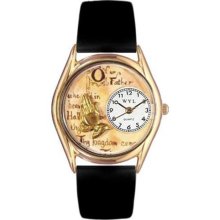 Whimsical Watches Women's Lord's Prayer Black Leather and Gold Tone Watch