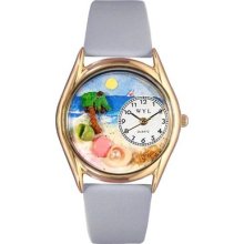 Whimsical Watches Women's Palm Tree Baby Blue Leather And Gold Tone Watch