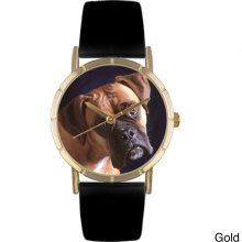 Whimsical Women's Boxer Photo Leather Strap Watch (Gold)