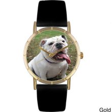 Whimsical Women's Bulldog Photo Watch (Gold)