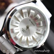 White Analogue Quartz Hours Clock Best Dial Rubber Unisex Wrist Watch C031w