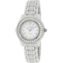 White Ceramic Le Chateau Women's Watch With White Stones & Zirconias-5867lss-wht