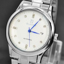 White Face Quartz Crystal Water Men Wrist Sport Stainless Steel Watch Blue Hands