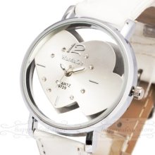 White Heart Match Dial Design Cute Girl Women Wrist Watch Bracelet Nice Dial