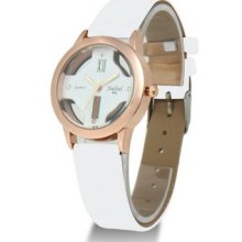 White Leather Fashion Women Lady Round Quartz Wrist Watch Colors Nice Good