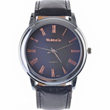 WoMaGe Roman Numeral Quartz Watch Dial Leather Band Male