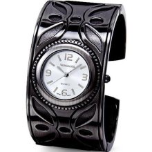 Women?s Gun Metal Flower Fashion Cuff Bangle Watch ...