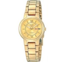 Women`s Seiko 5 Automatic Gold-tone Watch W/ Lumibrite Hands