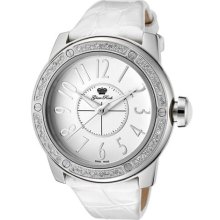 Women's Aqua Rock Diamonds White Dial White Genuine Leather ...