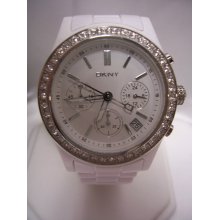 Womens DKNY White Chronograph Resin Crystal Watch NWT NY8165 - White - White Gold