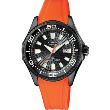 Women's Eco-Drive Promaster Diver 300 Meters Orange Rubber Strap Black