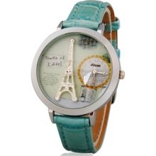 Women's Eiffel Tower Analog Watch with Faux Leather Strap (Blue)