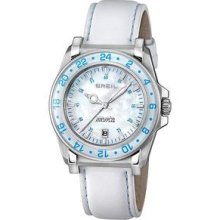 Women's Manta Glass White Mother Of Pearl Dial White Genuine Leat ...