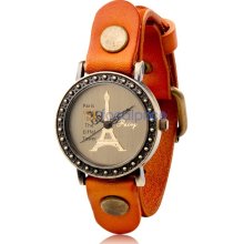 Women's Quartz Movement Analog Eiffel Tower Watch with Faux Leather Strap (Brown)