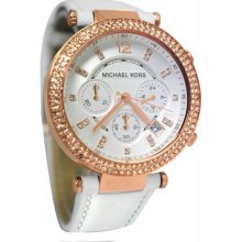 Women's Rose Gold Tone Stainless Steel Case Chronograph Silver Tone Di