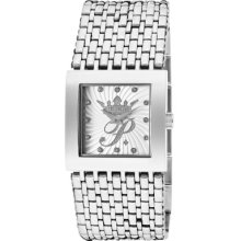 Women's White Crystal Silver Textured Dial Stainless Steel ...