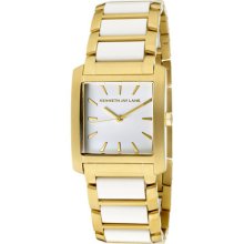 Women's White Dial Gold Tone IP Stainless Steel and White Resin ...