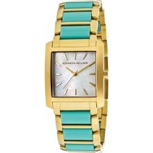 Women's White MOP Dial Gold Tone IP Stainless Steel and Turquoise ...