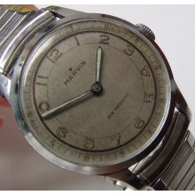 WWII Marvin Men's Swiss Made Silver Watch w/ Silver Bracelet