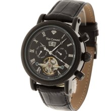 Yves Camani Nautilus Men's Automatic Watch With Black Dial Analogue Display And Black Leather Strap Yc1023-C