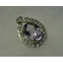 10k Gold Amethyst and Diamond Teardrop Pendant 1.50 ctw - Purple - Amethyst