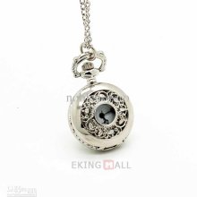 10pcs Retro Carving Leaves Hollow Flower Pocket Watch Necklace Penda