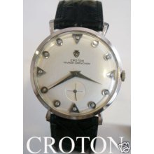 14k Croton Nivada Grenchen Mens Wind Watch Diamond Dial