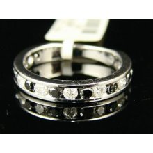 14k White Gold Black Diamond Wedding Band Ring 1.00 Ct