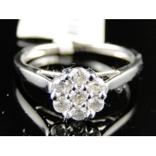 14k White Gold Diamond Flower Cluster Engagement Ring 1/3 Ct