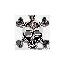 14K White Gold Skull 2.20 ct Diamond Mens Pendant