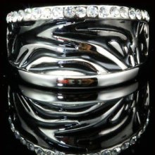 18k White Gold Plated Black Enamel Zebra Print Swarovski Crystal Fashion Ring