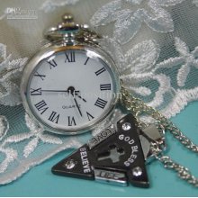 2012 Roman Numeral Pocket Watch Necklace,with Crystal God Bless Pend