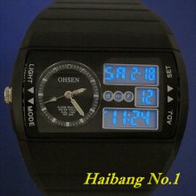 2013 Ohsen Luxury Analog Digital Hours Military Rubber Mens Sports Wrist Watch