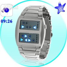 3pcs/lot Sales Blue Led Digital Watch With Stainless Steel 9062