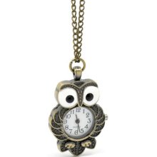 4 Bronze Tone Necklace Chain Owl Quartz Pocket Watch 85cm(33-1/2