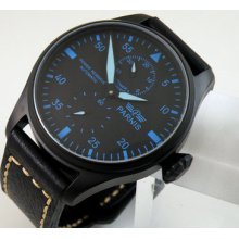 47mm Parnis Big Polit Pvd Case Blue Power Reserve Auto Luminous Mens Watch 392