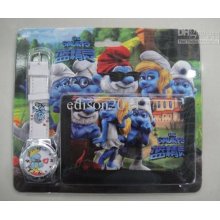 50pcs The Smurfs Children Wristwatch With Children Wallet Sets Watch