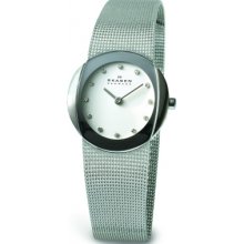 589SSS Skagen Ladies Steel White Mesh Watch