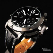 5pcs Men Sport Quartz Wrist Luxury Watch Black Band Dial V6 Leather