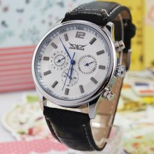 6 Blue Hand White Auto Mens Watch Fashion Clock Calendar Mechanical Date 24h